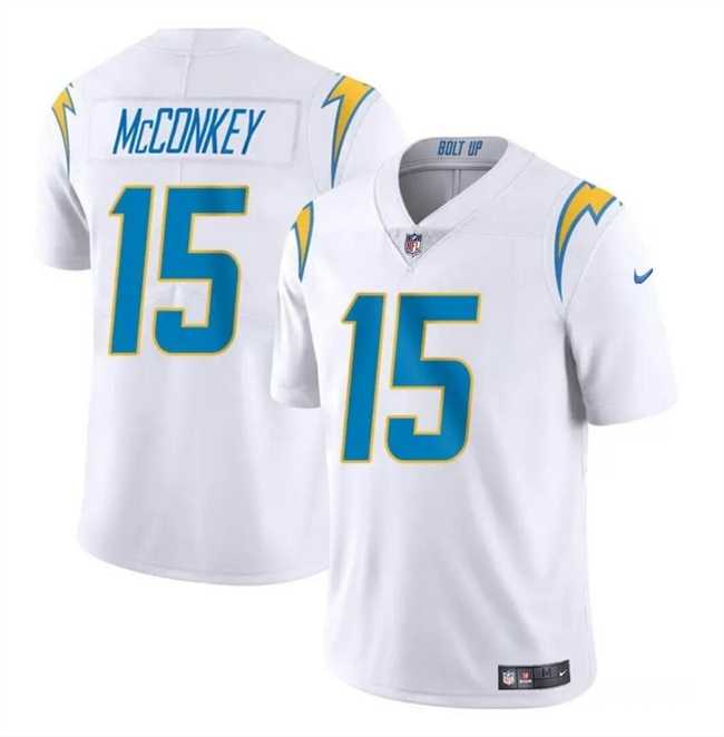 Men & Women & Youth Los Angeles Chargers #15 Ladd McConkey White 2024 Draft Vapor Limited Stitched Jersey